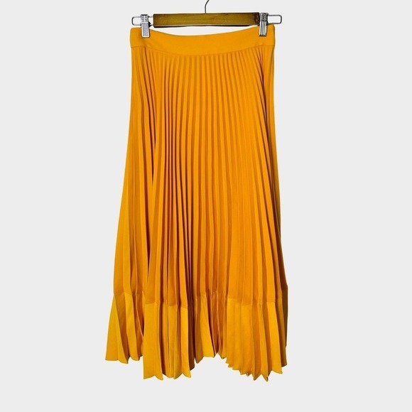 Zara Pleated Midi Skirt Golden Yellow Orange XS Resort Boho Festival - Picture 11 of 11